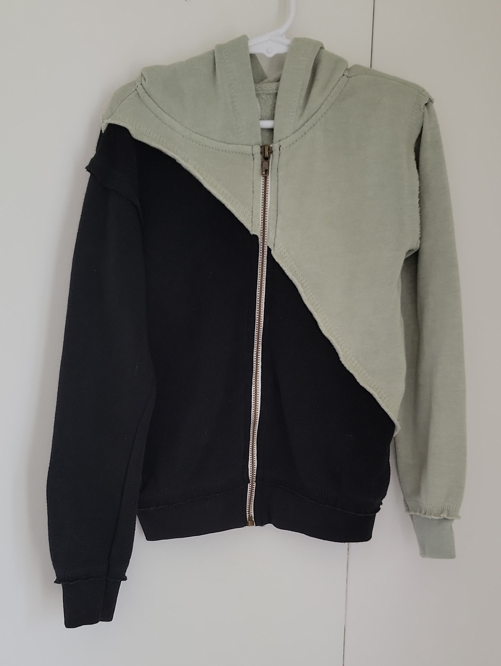 Vintage Havana Two-Tone Black and Sage Green Kids Zip-Up Hoodie